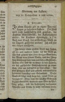 Warnung vor Lastern, wozu der Seefahrerstand so leicht verleitet.