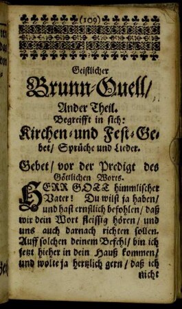 Ander Theil. Begreifft in sich: Kirchen- und Fest-Gebet/ Sprüche und Lieder.