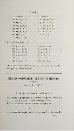 Formules fondamentales de l'analyse sphérique.