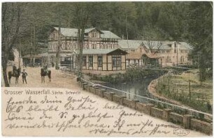 Kirnitzschtal-Lichtenhain. Lichtenhainer Wasserfall, kolorierte Ansichtskarte
