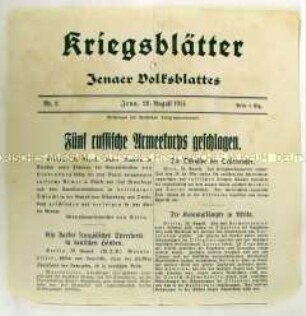 Extrablatt des "Jenaer Volksblattes" mit Kriegsnachrichten von verschiedenen Fronten