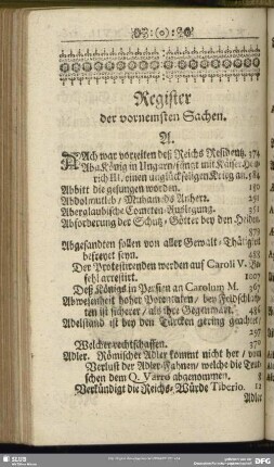 Register der vornemsten Sachen