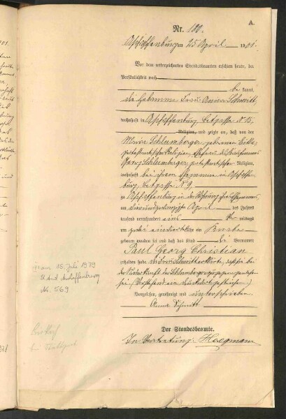 Standesamtsbuch der Stadt Aschaffenburg: Geburten 365/1900 - 184/1901
