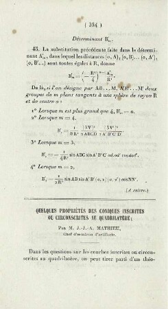 Quelques propriétés des coniques inscrites ou circonscrites au quadrilatère.