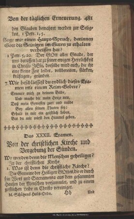 Das XXXII. Examen. Von der christlichen Kirche und Vergebung der Sünden