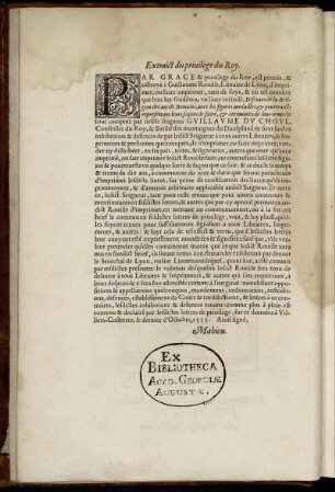Extraict du privilege du Roy.