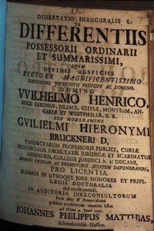 Dissertatio Inauguralis De Differentiis Possessorii Ordinarii Et Summarissimi
