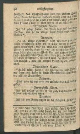 Zwanzigste Klage. Ich soll gesagt haben: es sey gut, daß Luther und Calvin aufgestanden seyen
