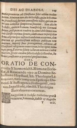 Oratio De Concordia & harmonia SS. Romanae Ecclesiae ...