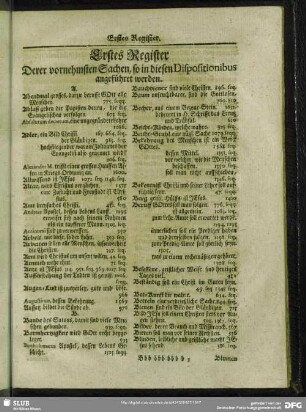 Erstes Register Derer vornehmsten Sachen, so in diesen Dispositionibus angeführet werden