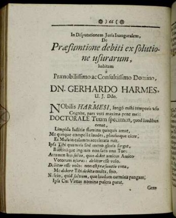In Disputationem Juris Inauguralem, De Præsumtione debiti ex solutione usurarum,[...]