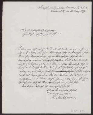 Entwurf eines Kondolenzschreibens an Carl Alexander Großherzog von Sachsen-Weimar (Brief)