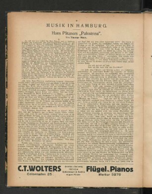 Hans Pfitzners "Palestrina". Von Thomas Mann.