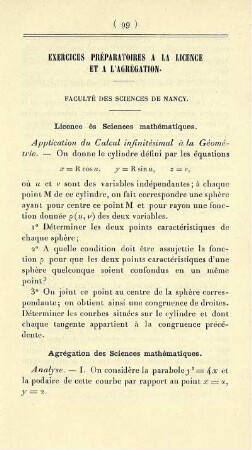 Exercices préparatoires a la licence et a l'agrégation.
