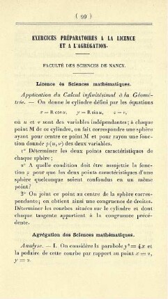 Exercices préparatoires a la licence et a l'agrégation.
