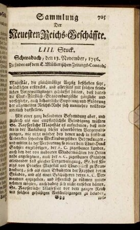 LIII. Stuck. Schwabach, den 13. November, 1756.