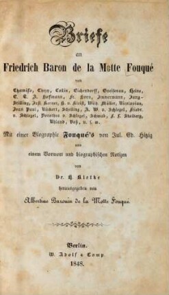 Briefe an Friedrich Baron de la Motte Fouqué