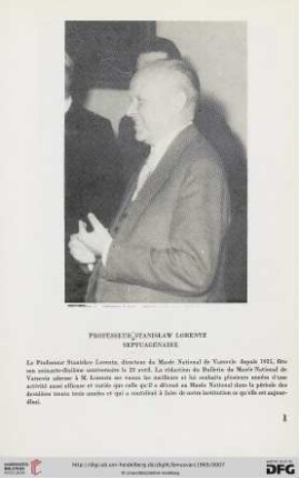 Professeur Stanisław Lorentz septuagénaire