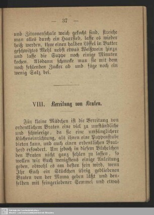 VIII. Bereitung von Braten