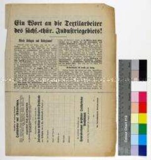 Programmatischer Beitrittsaufruf des Zentralverbands christlicher Textilarbeiter Deutschlands an die Textilarbeiter in Sachsen und Thüringen