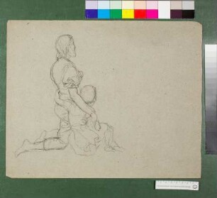 Figurenstudie zu kniendem jungen Mann und ihn umarmendes sitzendes Mädchen