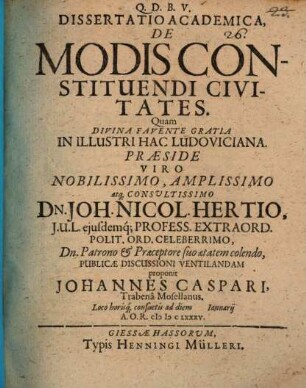 Diss. acad. de modis constituendi civitates
