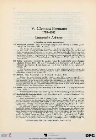 V. Clemens Brentano 1778-1842 (Nr. 103-212)