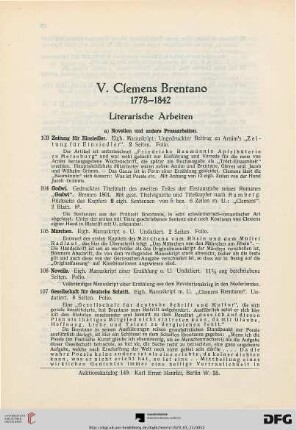 V. Clemens Brentano 1778-1842 (Nr. 103-212)