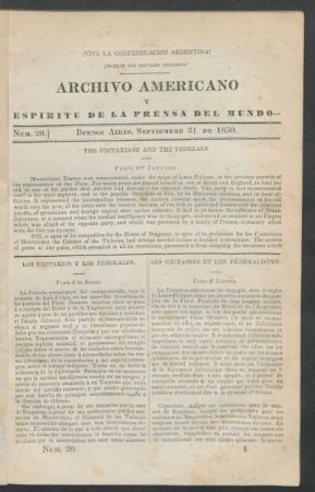 Número 20. - Buenos Aires, Septiembre 21 de 1850.