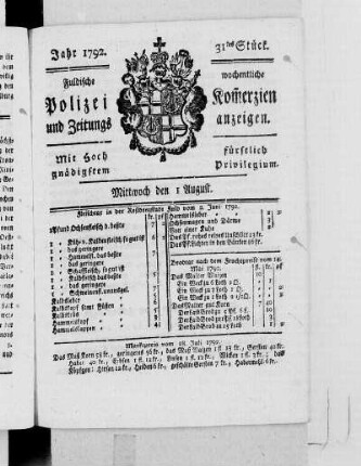 31tes Stück., Ausgabe vom 1. August 1792