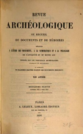 Revue archéologique. 12. 1855, Pt. 2