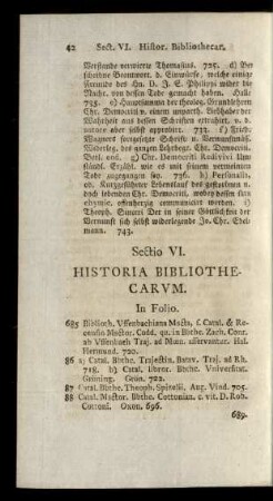 Sectio VI. Historia Bibliothecarum.