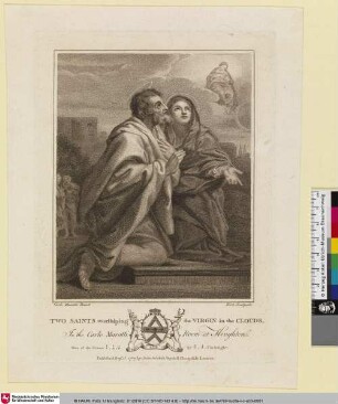 TWO SAINTS worshiping the VIRGIN in the CLOUDS. [Zwei Heilige beten die Jungfrau in den Wolken an]