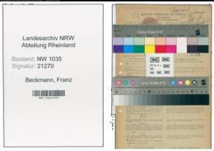 Entnazifizierung Franz Beckmann , geb. 10.04.1899 (Maschinist)