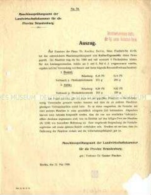Auszug aus dem Prüfungsergebnis der Prüfungen von Ergomobilen der Firma Kaulen