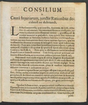 Consilium in Causa Iniuriarum, iunctis Rationibus decidendi ac dubitandi