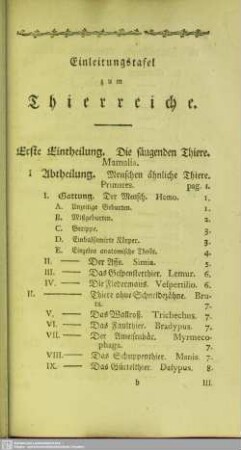 Einleitungstafel zum Thierreiche