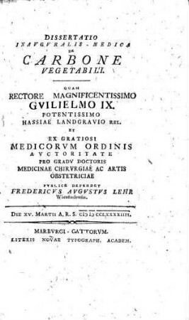 Dissertatio inaug.-medica de carbone vegetabili