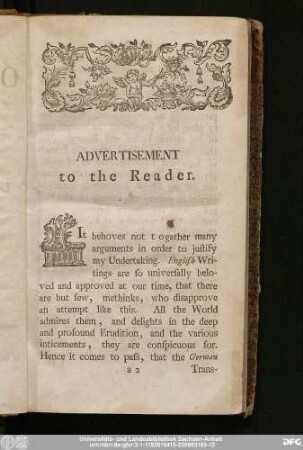 Advertisement to the Reader.