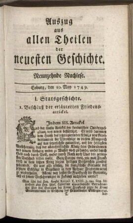 Neunzehnde Nachlese. Coburg, den 10. May 1749.