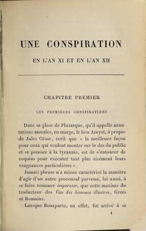 Une Conspiration en l'an XI et en l'an XII