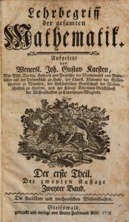 Lehrbegriff der gesamten Mathematik, 1,2. Die statischen und mechanischen Wissenschaften