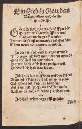 Ein Lied zu Gott dem || Vater/ Son vnd Heili=||gen Geist. ||