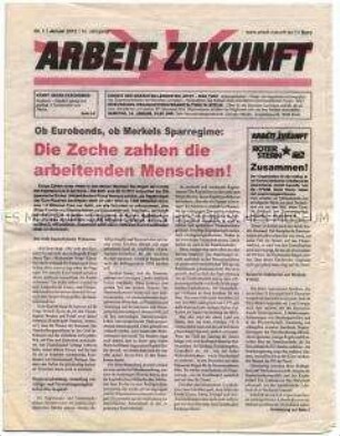 Linksradikale Monatszeitung "Arbeit Zukunft" u.a. zur europäischen Finanzkrise