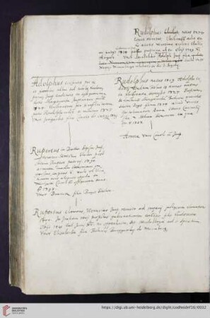 Stammbaum der Pfalzgrafen von Rudolf bis Ruprecht III.