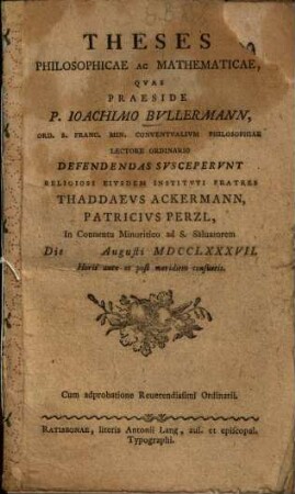 Theses Philosophicae Ac Mathematicae