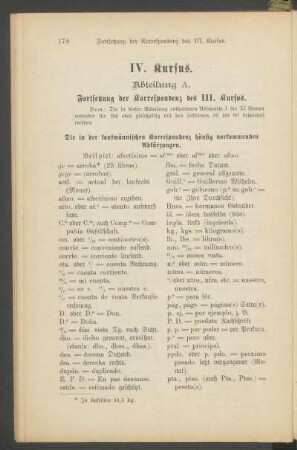 IV. Kursus.