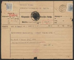Telegramm an Ferruccio Busoni : 31.03.1923