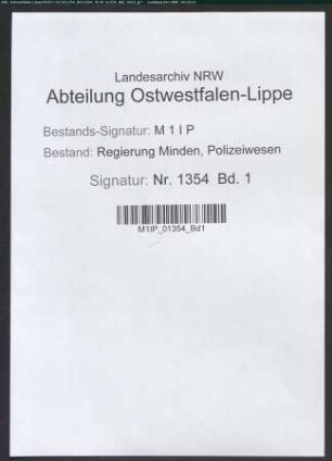 Kassenanschläge für die Polizei und Landjägerei, Allgemeines, Band 1