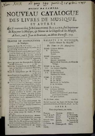 Musica Da Camera. Nouveau Catalogue Des Livres De Musique, Et Autres [...]